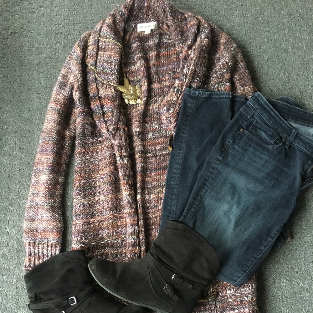 Multicolored button up long cardigan